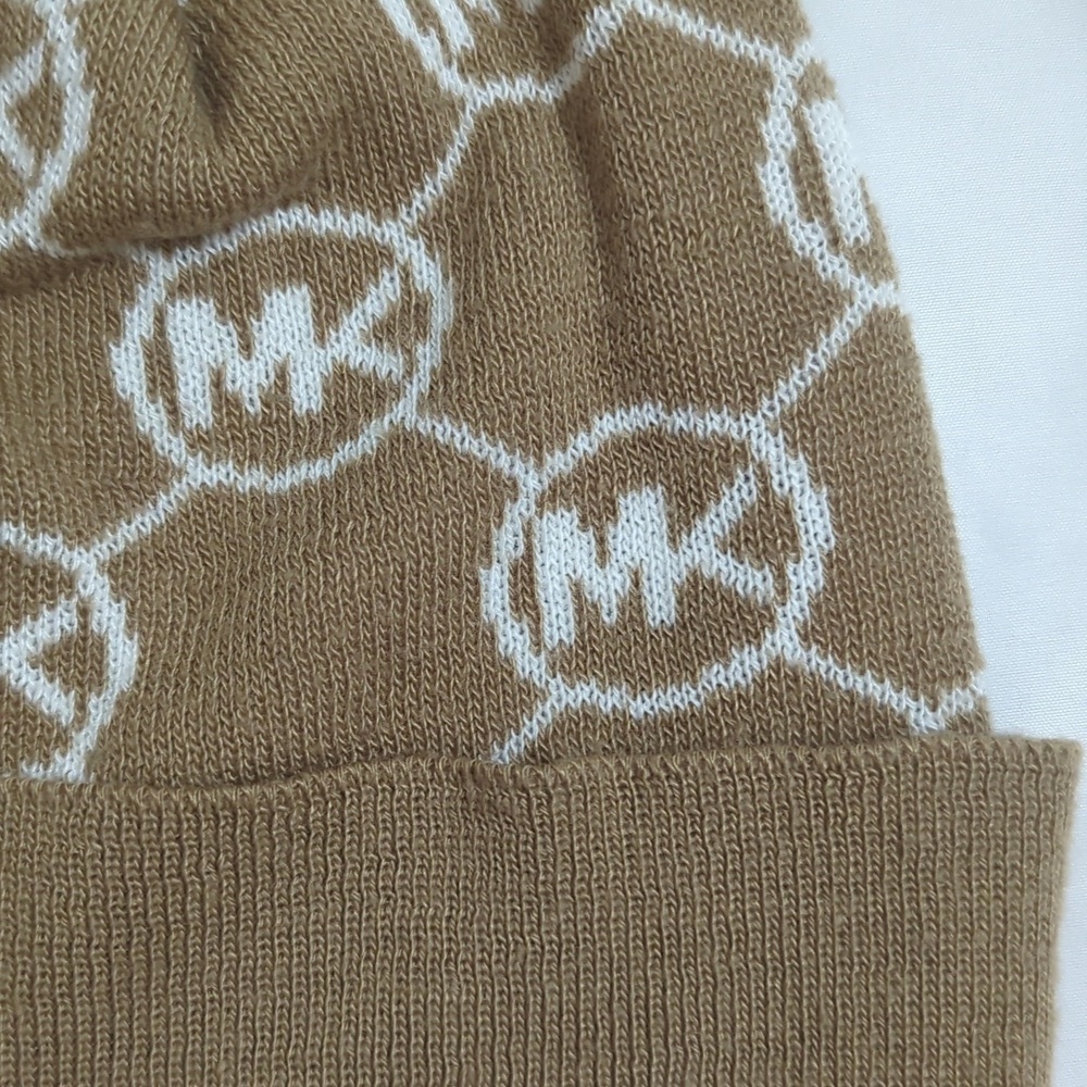 Michael Kors Logo Knit Beanie Hat, Color Camel Cream Size O/S - Picture 6 of 12